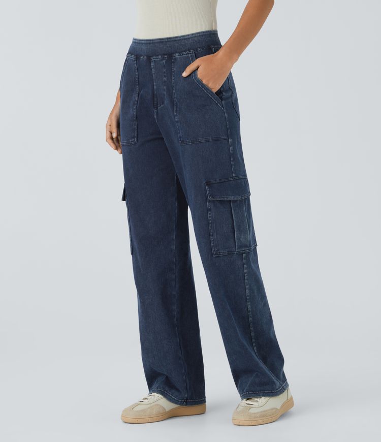 Halara Flex™ Mid Rise Pockets Straight Leg Casual Cargo Jeans