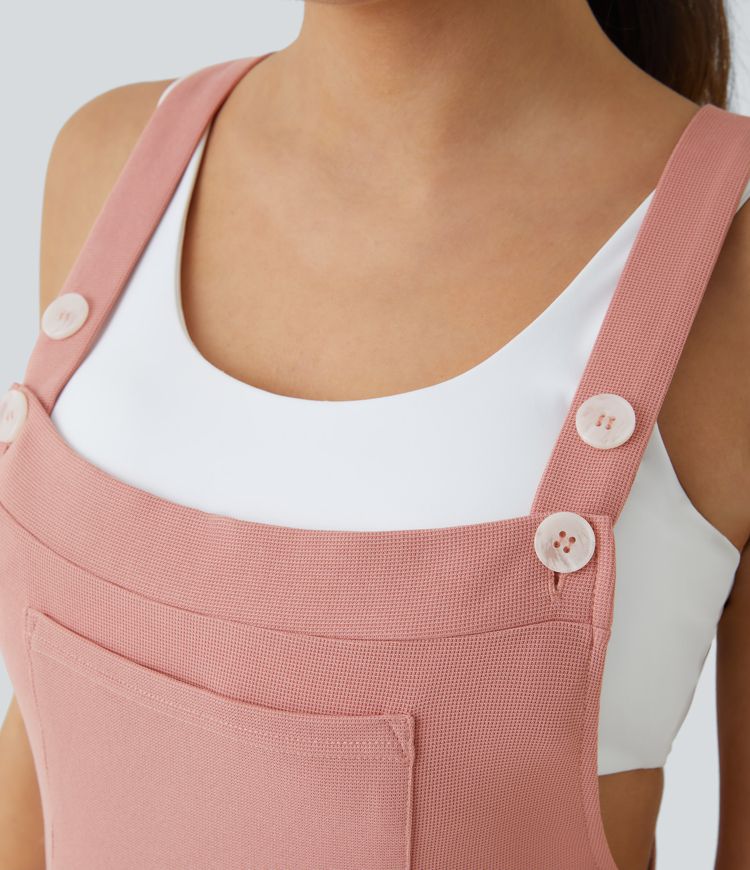 Overol jogger botón correa ajustable bolsillo múltiple gofre plisado