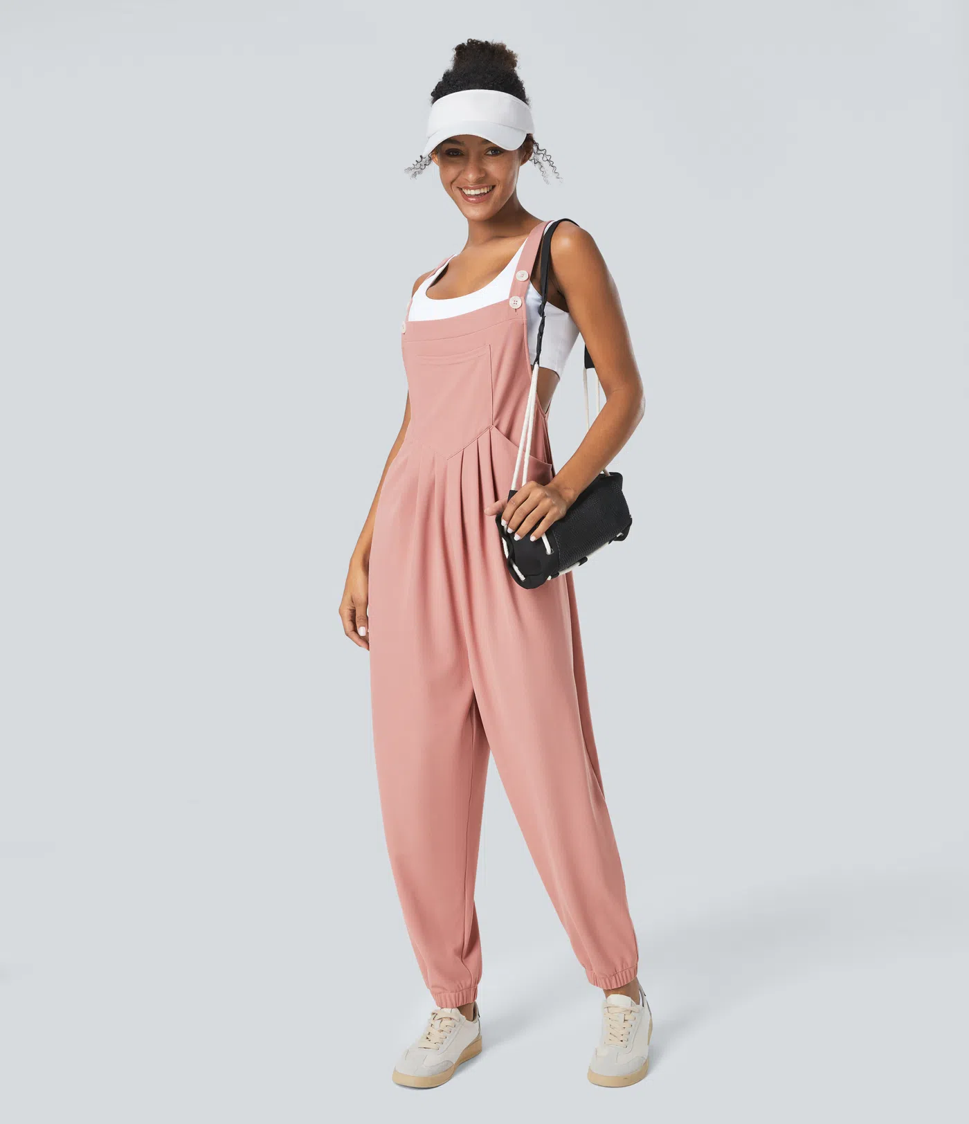 Jogger-Jumpsuit mit verstellbarem Gürtel und Knöpfen, mehreren Taschen und Waffelmuster