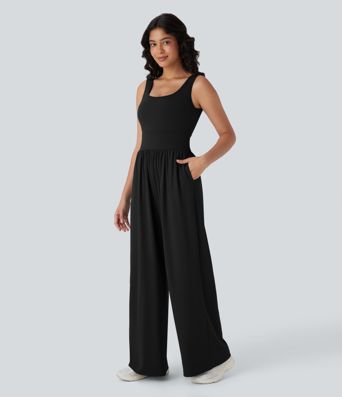 SoftlyZero™ Airy Wide Leg  Yoga Jumpsuit with Pockets-Easy Peezy