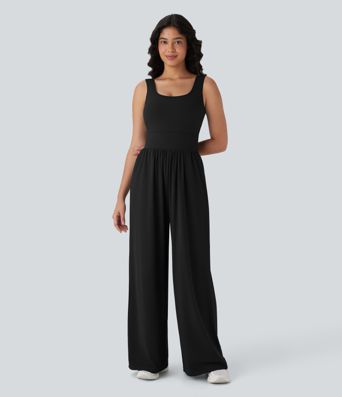 SoftlyZero™ Airy Wide Leg  Yoga Jumpsuit with Pockets-Easy Peezy