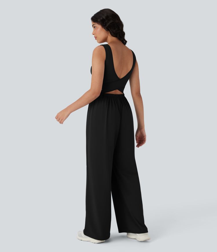 SoftlyZero™ Airy Wide Leg  Yoga Jumpsuit with Pockets-Easy Peezy