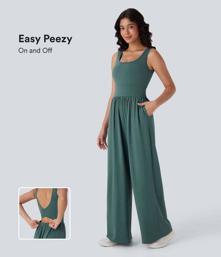 SoftlyZero™ Airy Wide Leg  Yoga Jumpsuit with Pockets-Easy Peezy