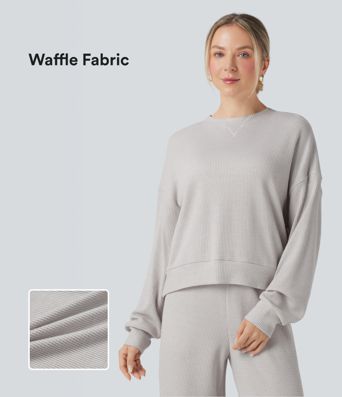 Sudadera casualde cuello redondo y manga larga con tejido waffle
