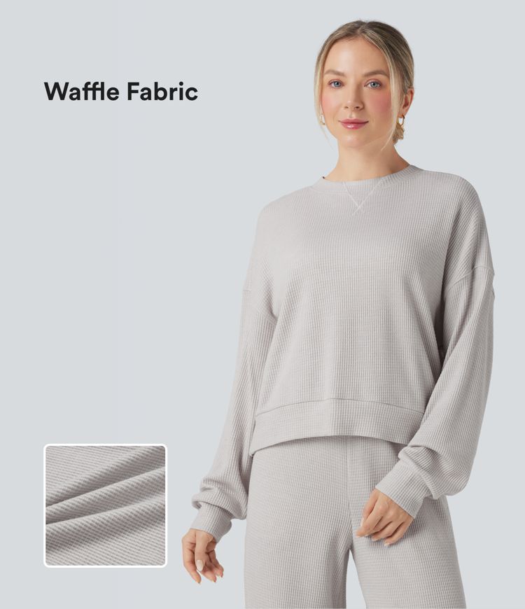 Round Neck Long Sleeve Waffle Casual Sweatshirt
