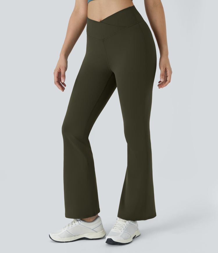 High Waisted Crossover Flare Yoga Leggings