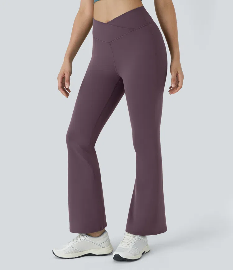 High Waisted Crossover Flare Yoga Leggings