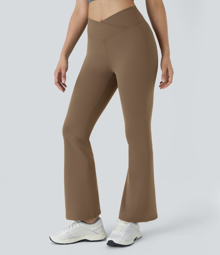 High Waisted Crossover Flare Yoga Leggings
