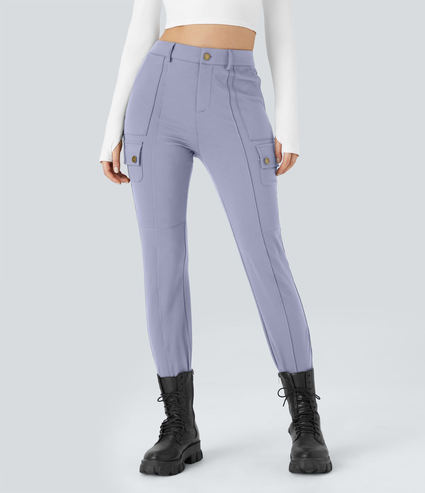DayStretch High Waisted Zipper Pockets Solid Skinny Cargo Trousers