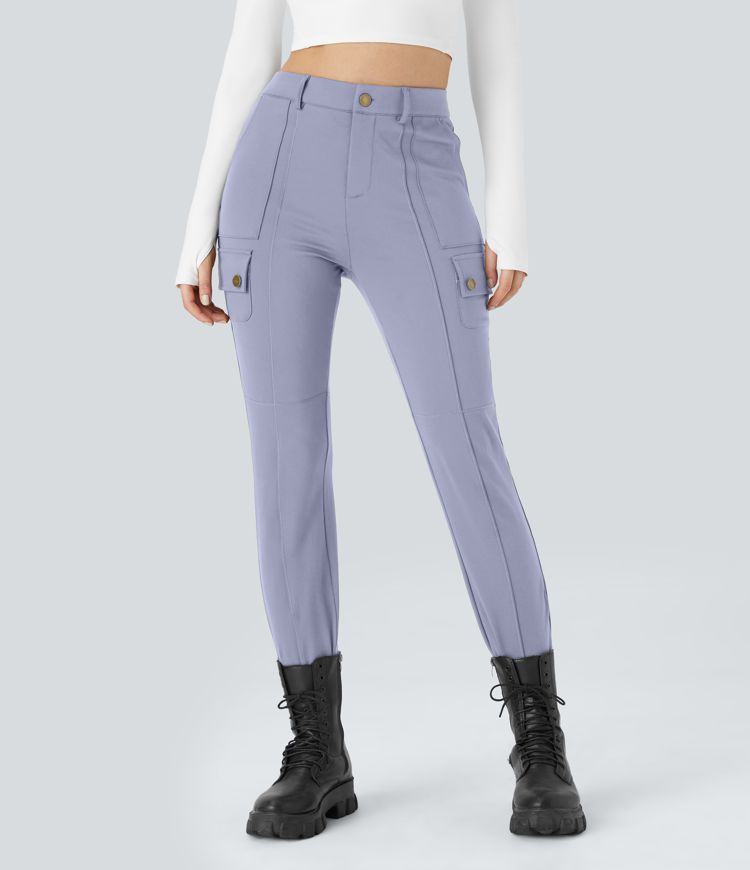 DayStretch High Waisted Zipper Pockets Solid Skinny Cargo Trousers