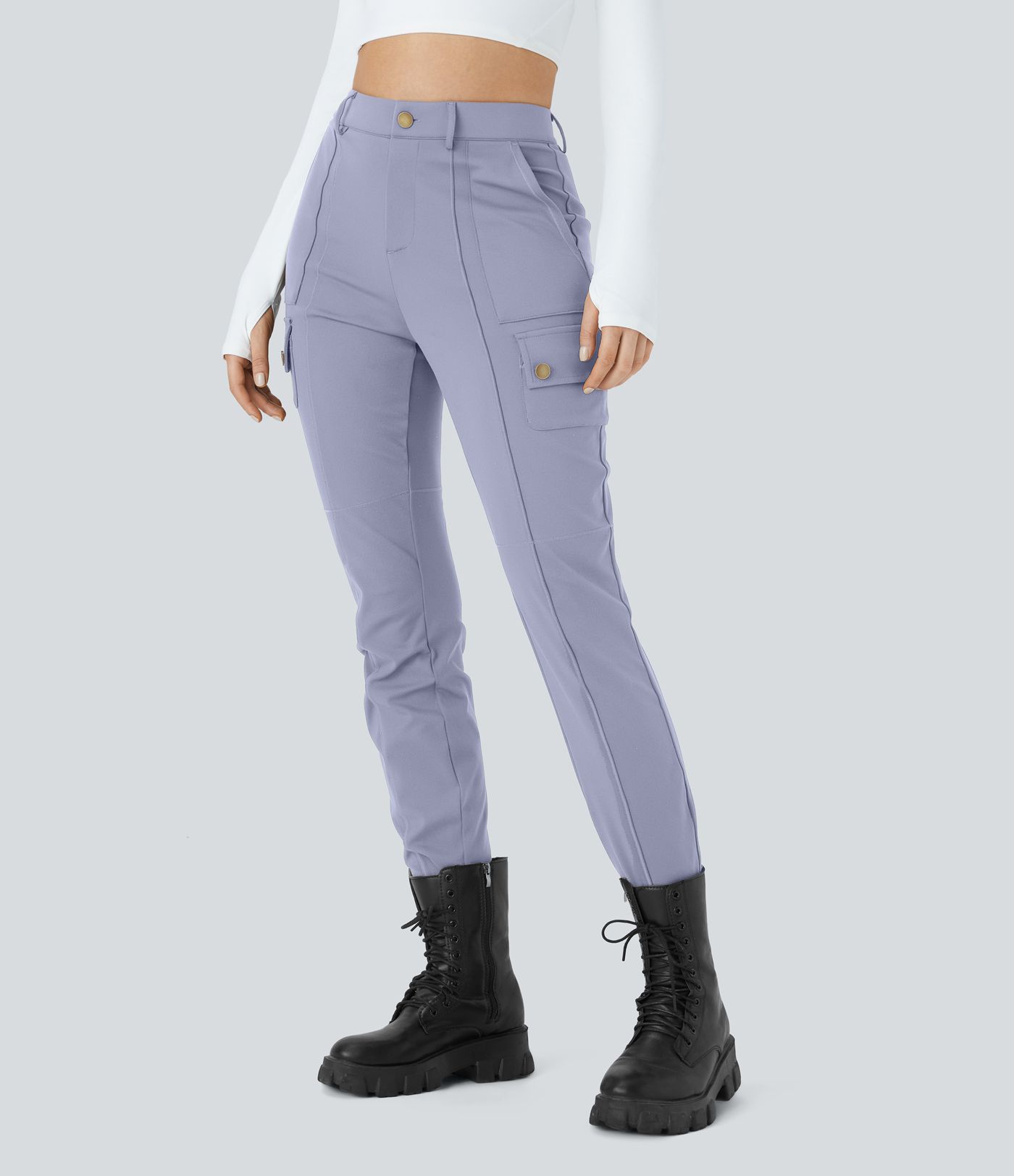 DayStretch High Waisted Zipper Pockets Solid Skinny Cargo Trousers