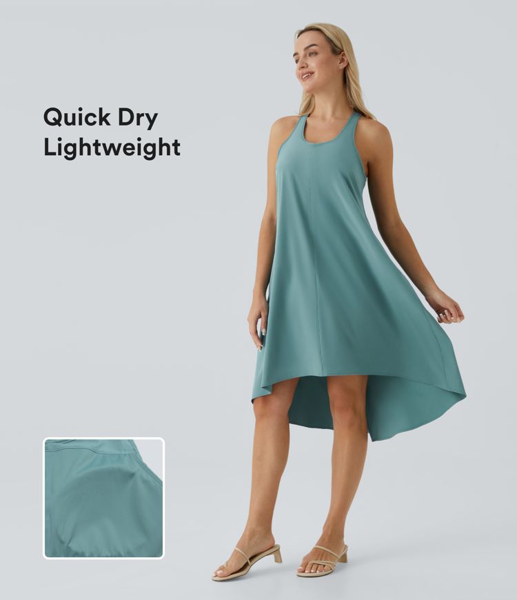 Breezeful™ Backless Racerback Side Pocket High Low Flowy Midi Quick Dry Casual Dress A-C Cups