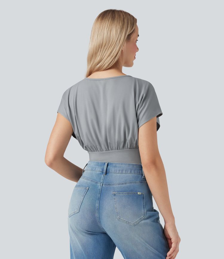 Round Neck Batwing Short Sleeve Casual Bodysuit