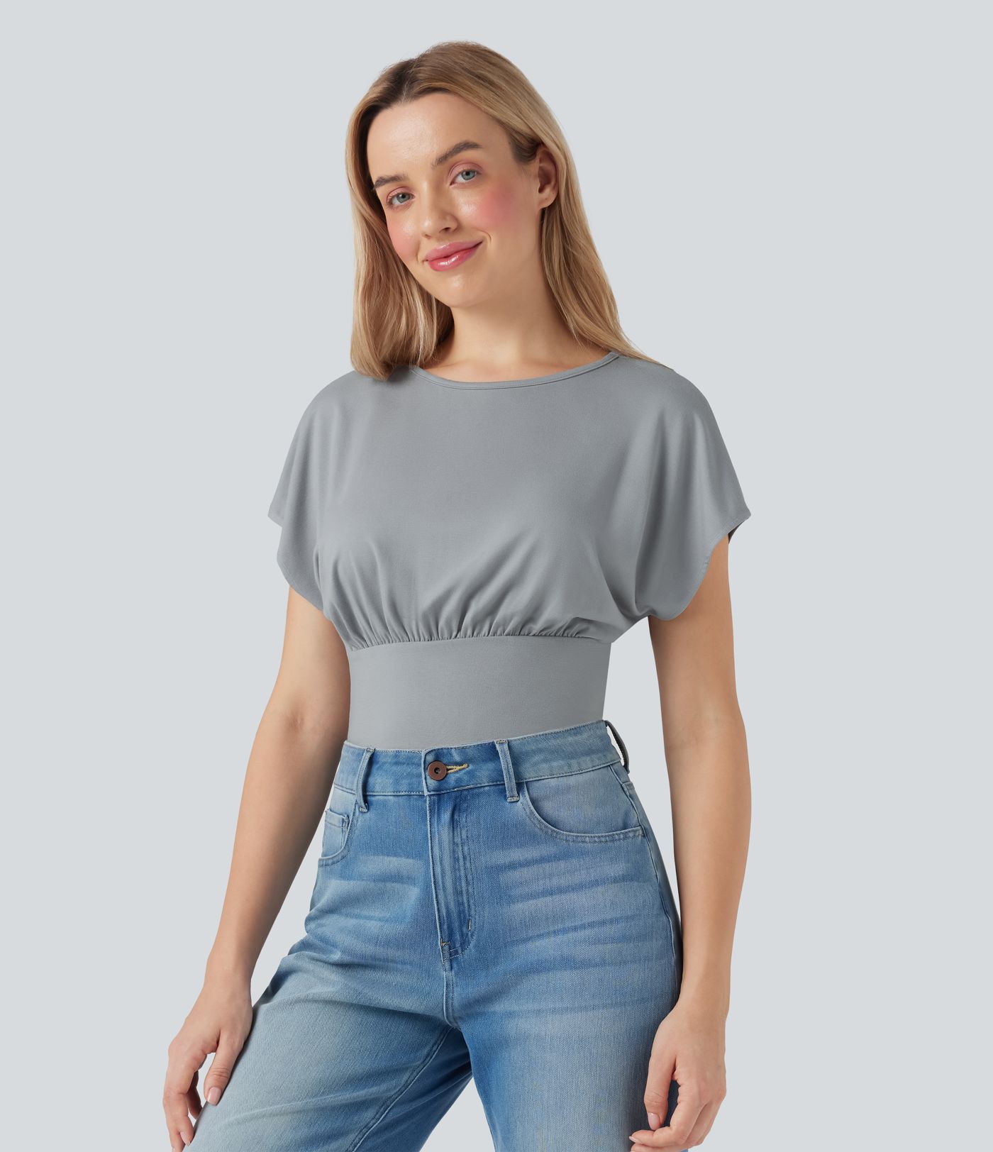 Round Neck Batwing Short Sleeve Casual Bodysuit