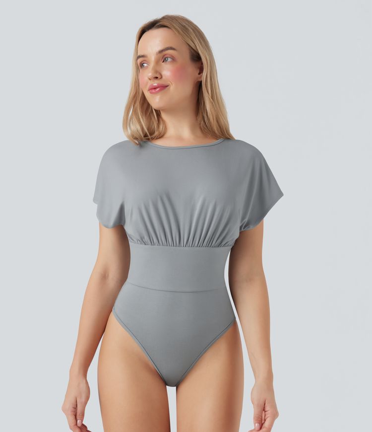 Round Neck Batwing Short Sleeve Casual Bodysuit