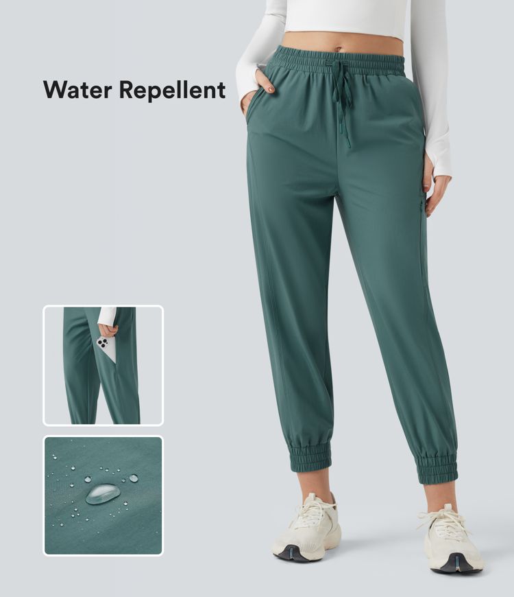 Water Repellent Wear-Resistant Mid Rise Drawstring Hiking Joggers with Pockets