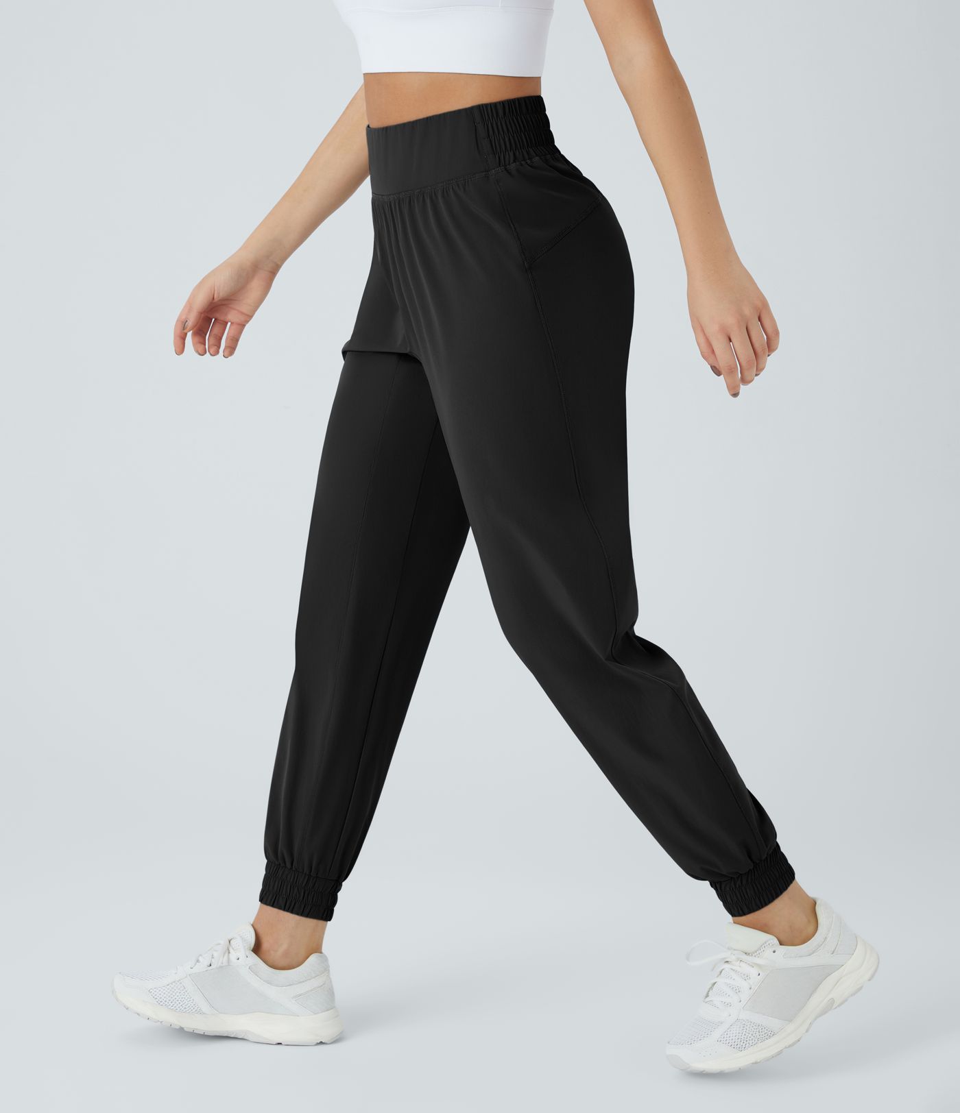 High-waisted, elastic waistband hiking joggers
