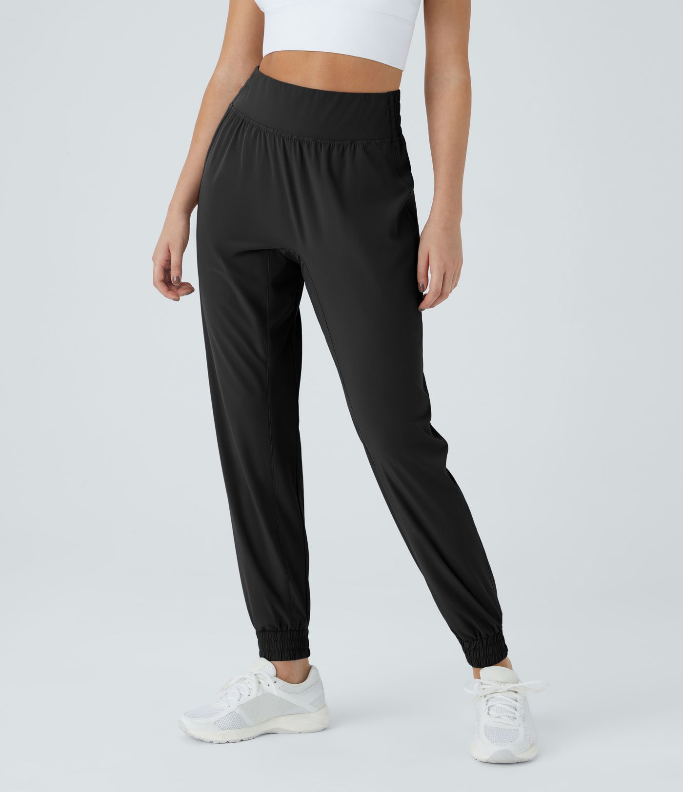 High-waisted, elastic waistband hiking joggers