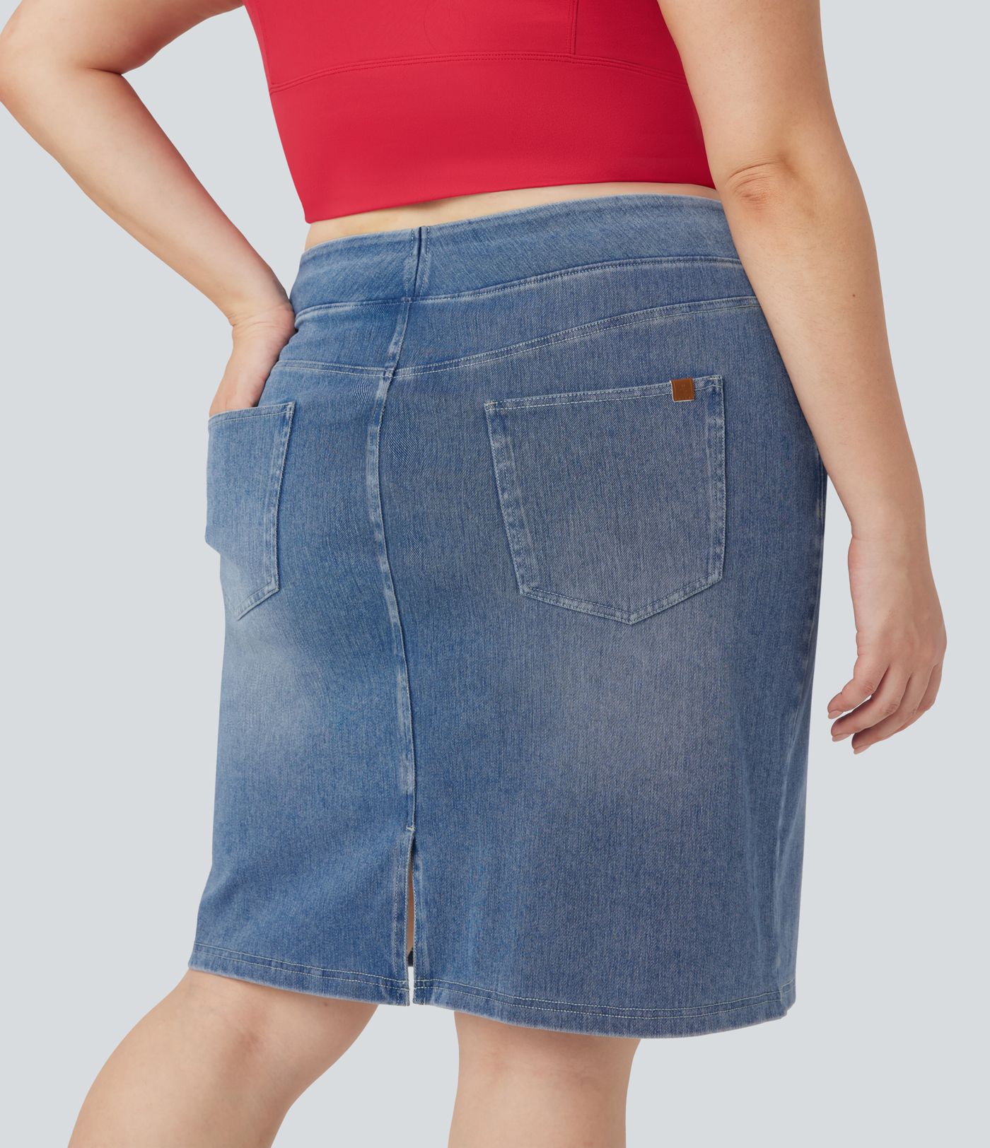 Plus Size Halara Flex™ High Waisted Washed Denim Casual Skirt with Pockets