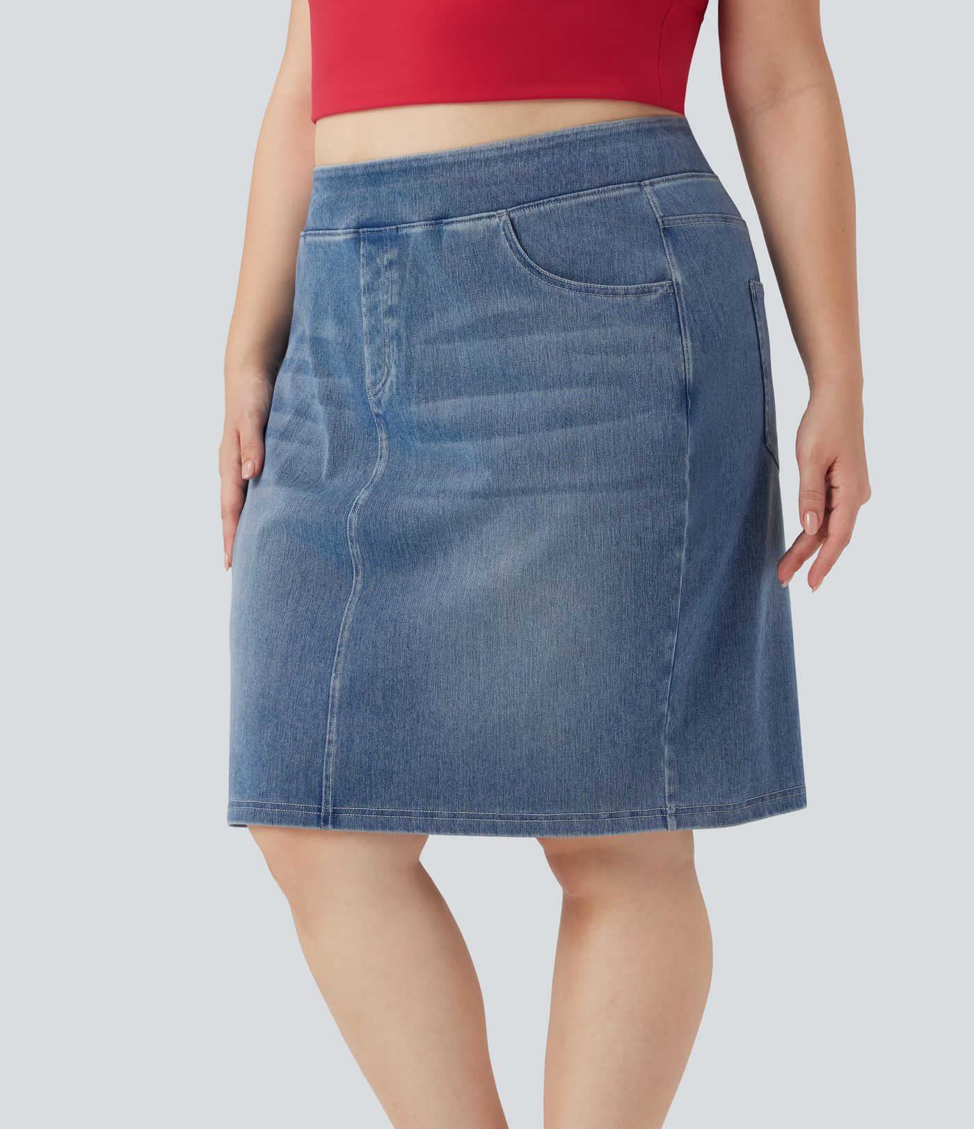 Plus Size Halara Flex™ High Waisted Washed Denim Casual Skirt with Pockets