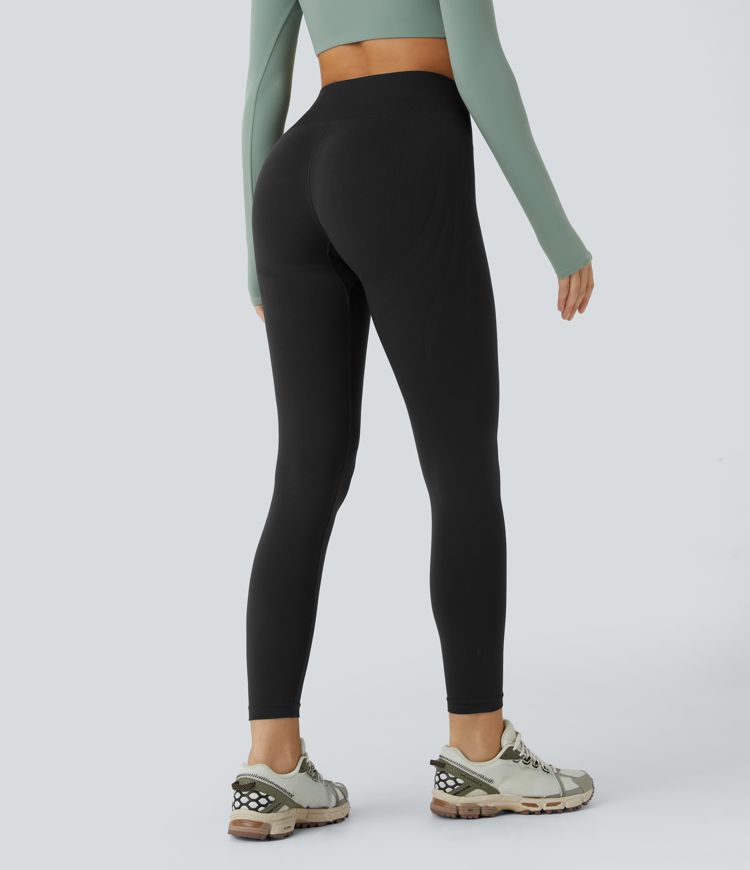 Seamless Flow Mid Rise Tummy Control Butt Lifting 7/8 Yoga Leggings
