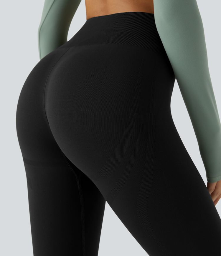 Seamless Flow Mid Rise Tummy Control Butt Lifting Yoga Leggings