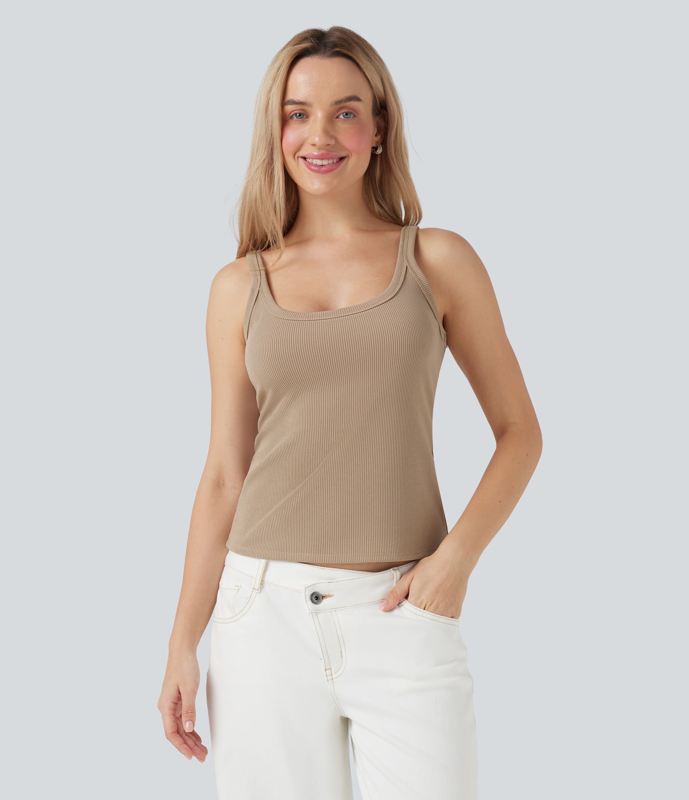 Ribbed Knit U Neck Casual Tank Top