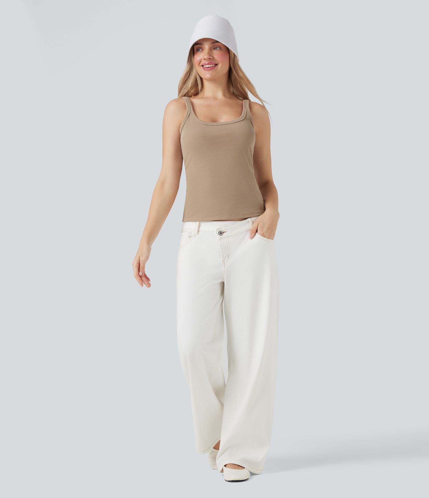 Ribbed Knit U Neck Casual Tank Top