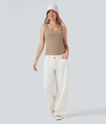 Ribbed Knit U Neck Casual Tank Top