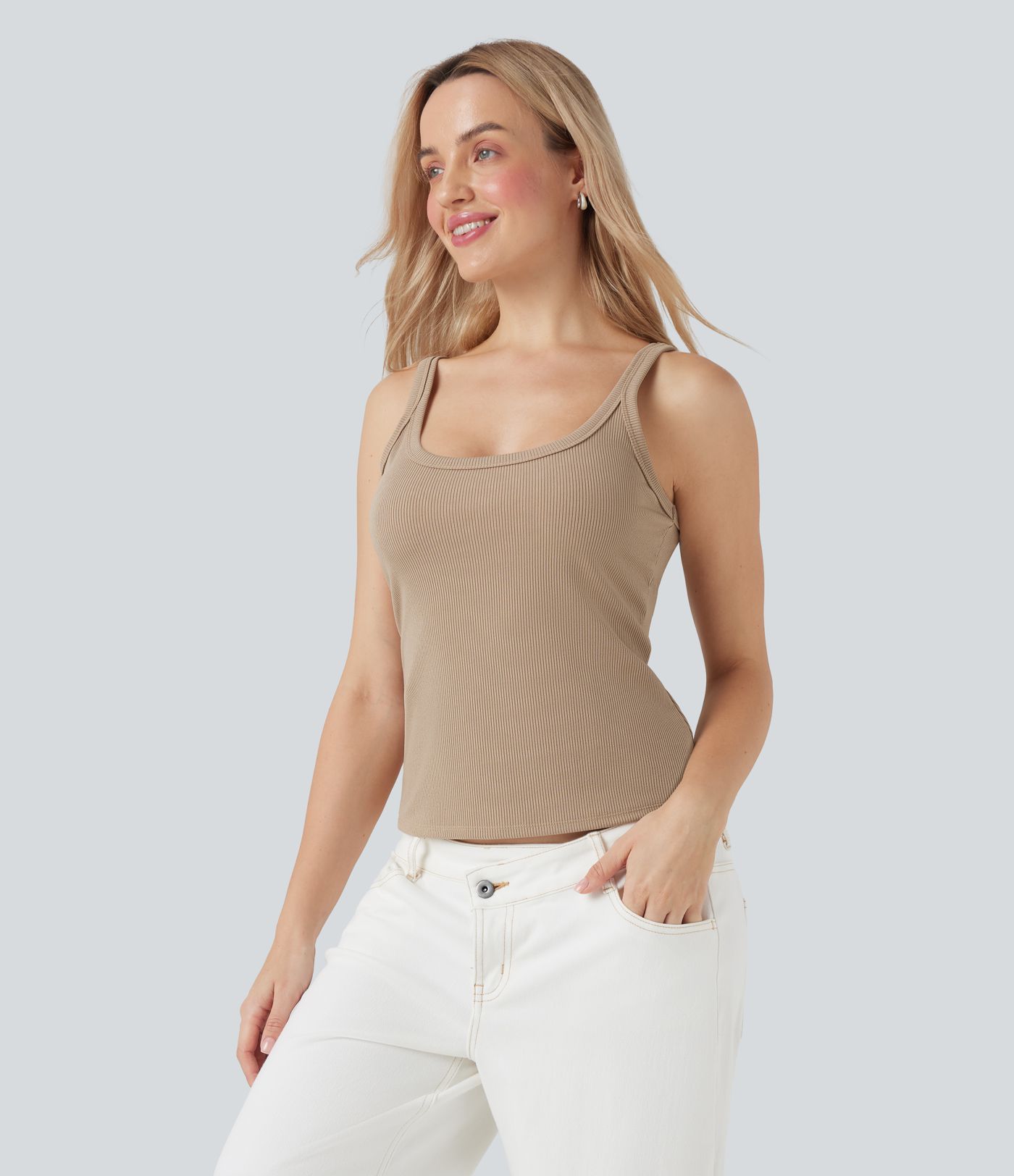 Ribbed Knit U Neck Casual Tank Top