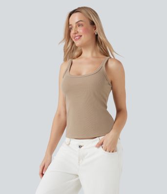 Ribbed Knit U Neck Casual Tank Top