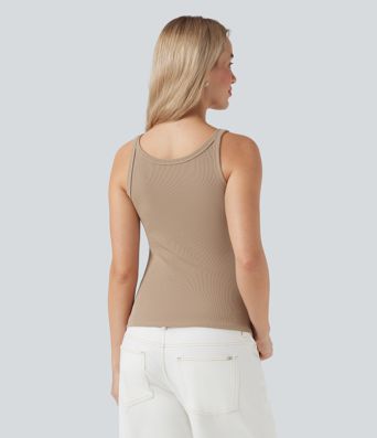 Ribbed Knit U Neck Casual Tank Top