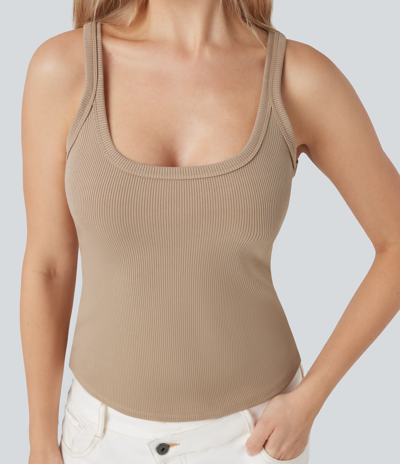 Ribbed Knit U Neck Casual Tank Top