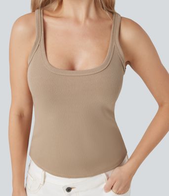 Ribbed Knit U Neck Casual Tank Top