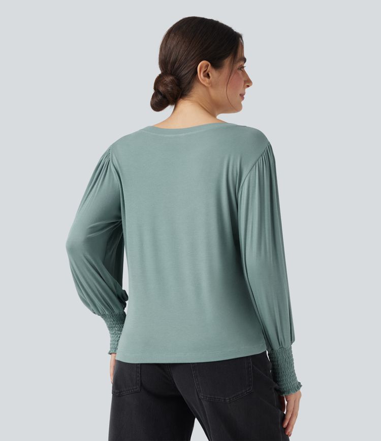 Round Neck Puff Sleeve Casual Top