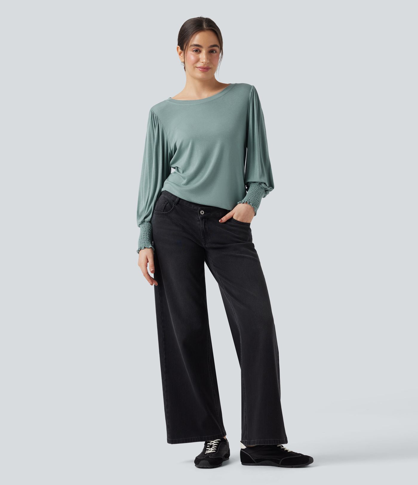 Round Neck Puff Sleeve Casual Top