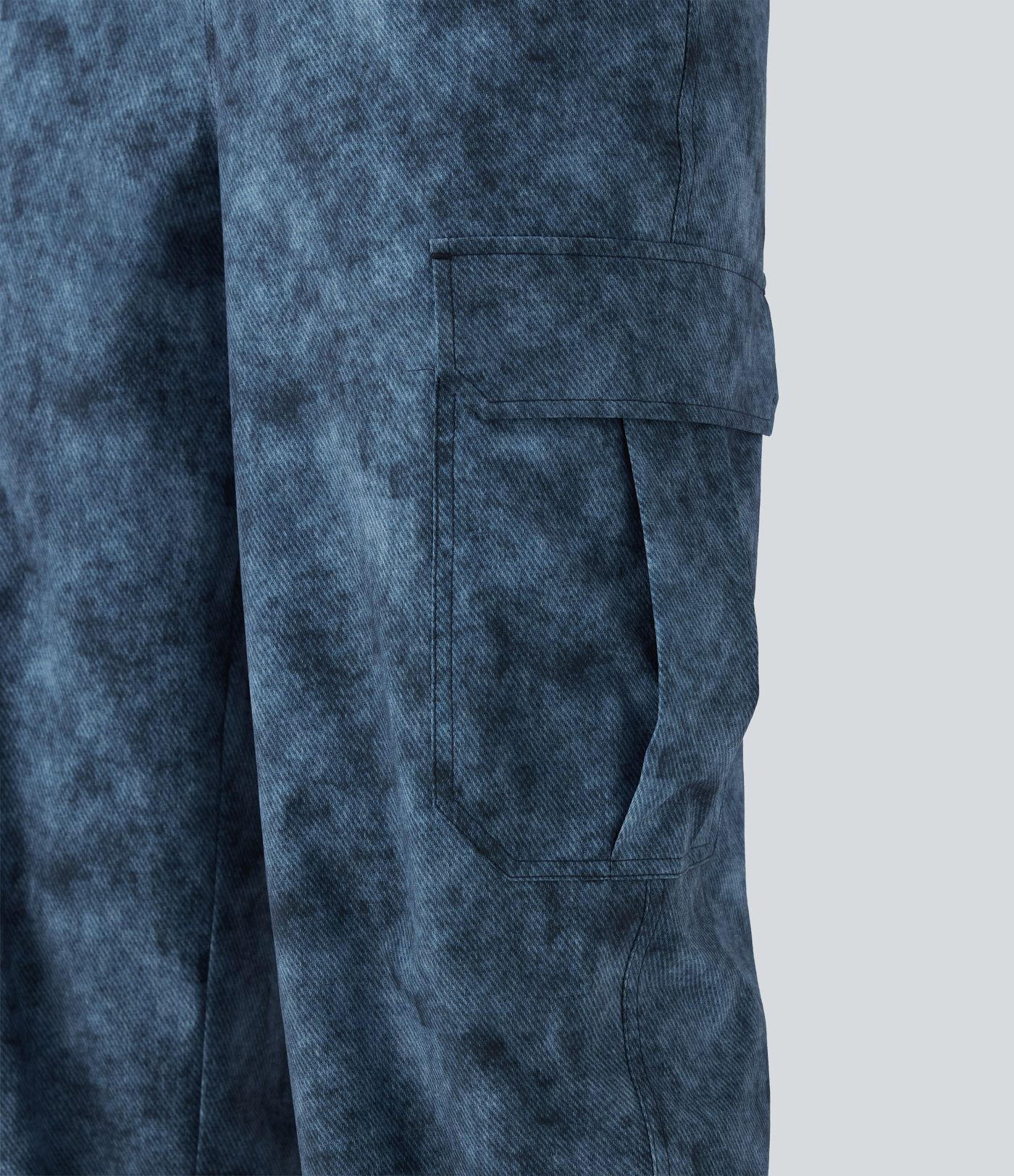 Mid Rise Denim Print Camping Cargo Joggers with Pockets