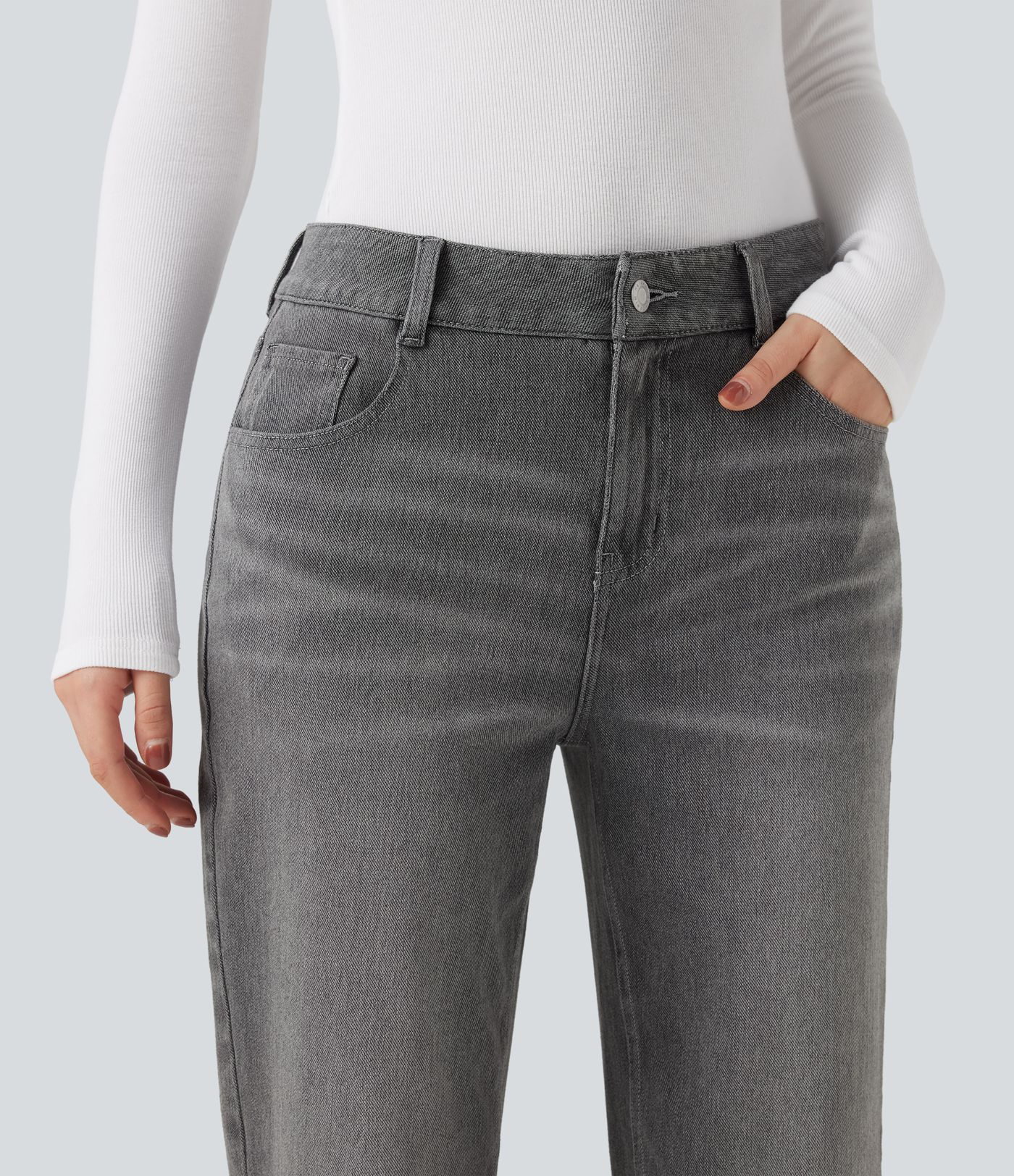 Halara Flex™ Jeans mit mittelhohem Bund, geradem Bein und Taschen