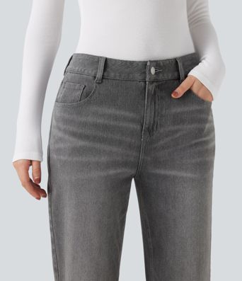 Halara Flex™ Jeans mit mittelhohem Bund, geradem Bein und Taschen