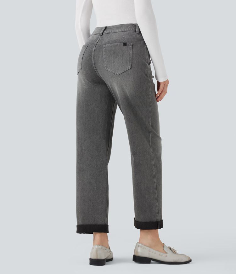 Halara Flex™ Jeans mit mittelhohem Bund, geradem Bein und Taschen