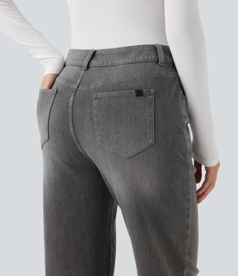 Halara Flex™ Jeans mit mittelhohem Bund, geradem Bein und Taschen