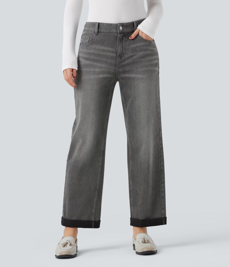 Halara Flex™ Mid Rise Straight Leg Casual Jeans with Pockets