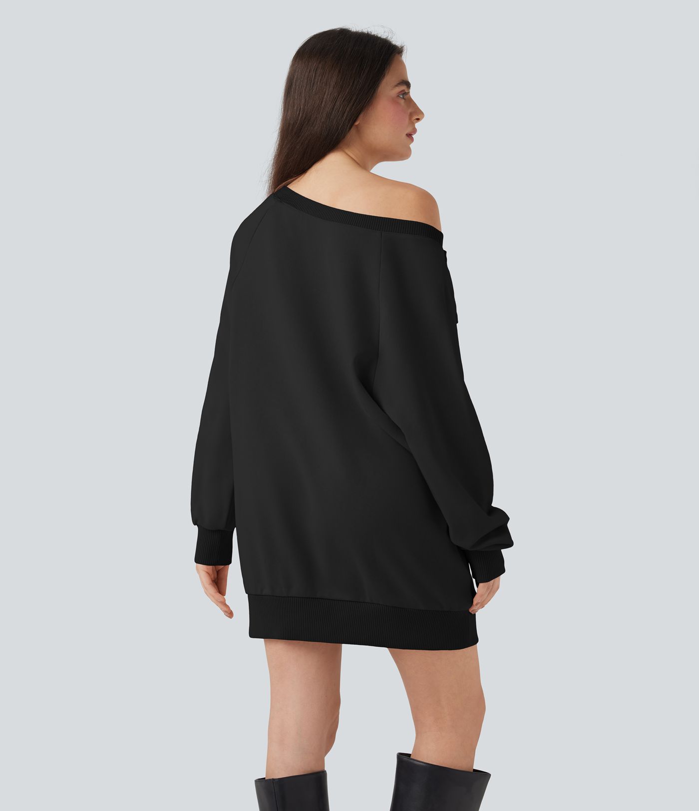 Bow Boat Neck Long Sleeve Casual Cotton Sweatshirt with Pockets