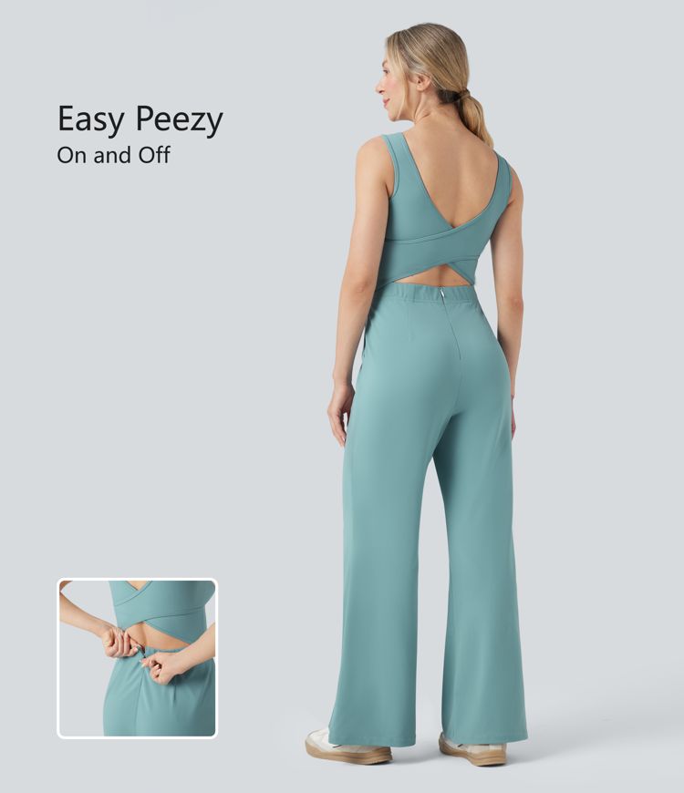 Crossover Casual Jumpsuit with Pockets-Easy Peezy Edition