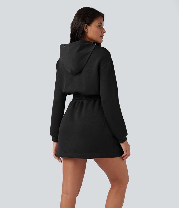 SpacerTek™ Hooded Drawstring Long Sleeve Mini Hiking Active Dress with Pockets