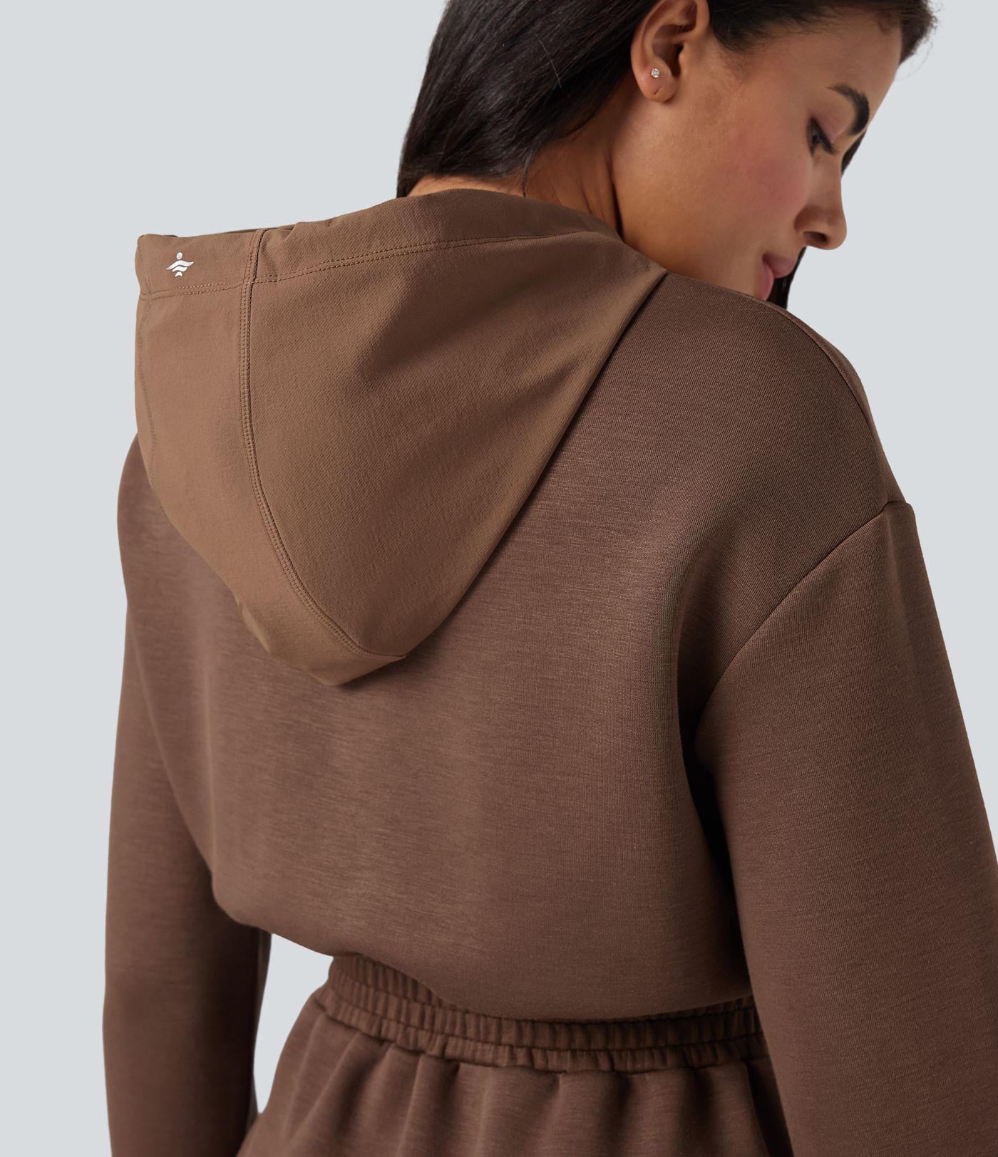 SpacerTek™ Velvet Hooded Drawstring Long Sleeve Mini Hiking Active Dress with Pockets