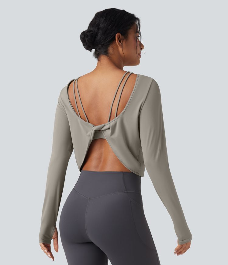 SoftlyZero™ QuickDry Backless Twist-back Long Sleeve Thumb Holes 2-in-1 Yoga Sports Top