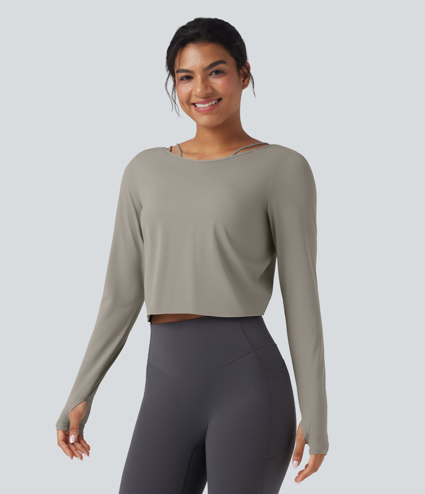 SoftlyZero™ QuickDry Backless Twist-back Long Sleeve Thumb Holes 2-in-1 Yoga Sports Top