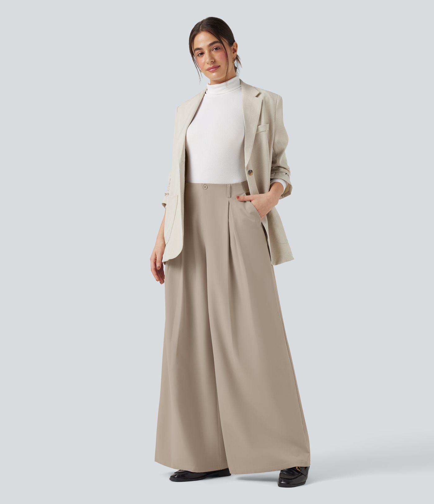 Baggy-Stoffhose mit hohem Bund und Seitentaschen - schnelltrocknend, UPF40+