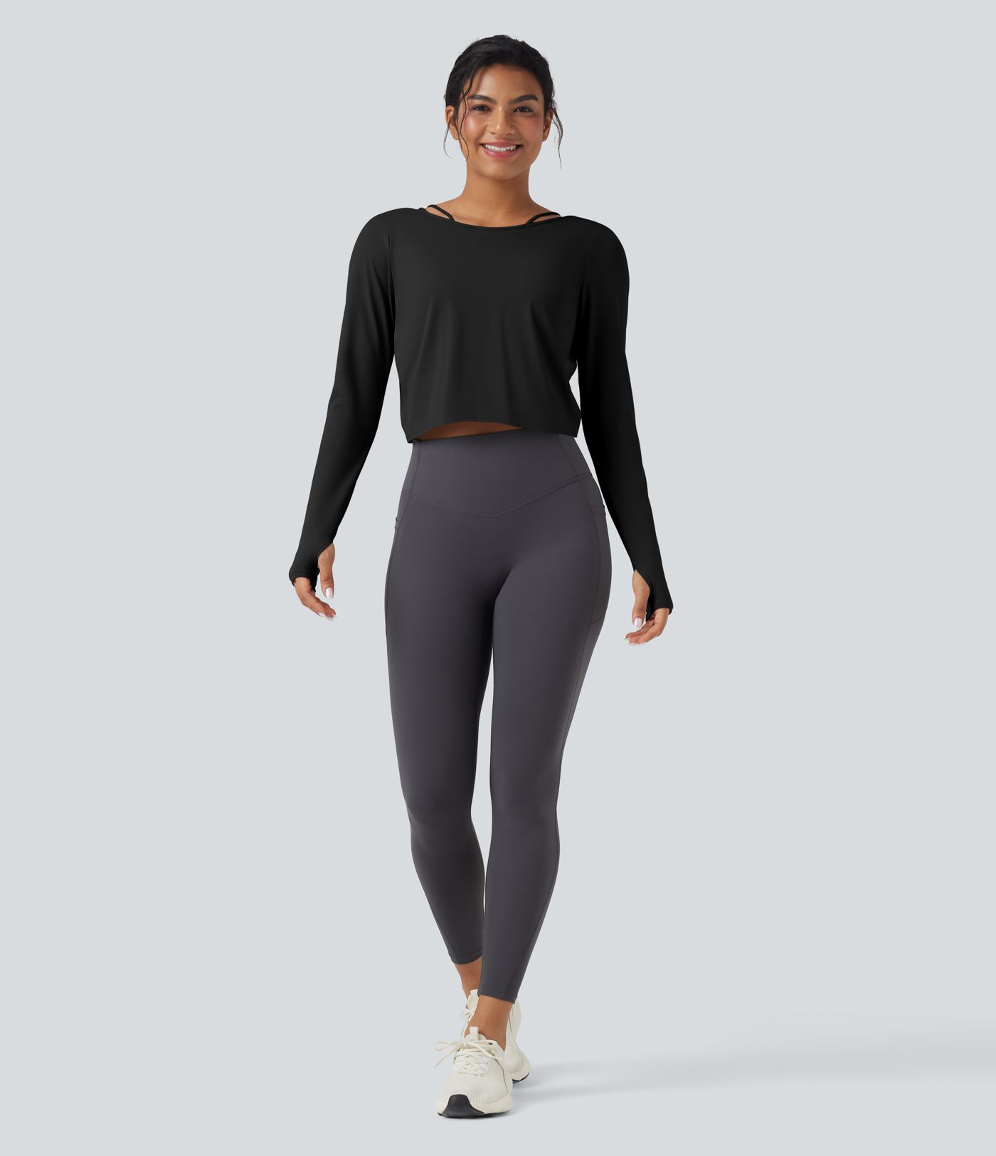 SoftlyZero™ QuickDry Backless Twist-back Long Sleeve Thumb Holes 2-in-1 Yoga Sports Top